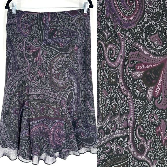 Vintage Y2K Chaps Black Purple Floral Midi Skirt Size M Goth Witchy Whimsical - Picture 1 of 11